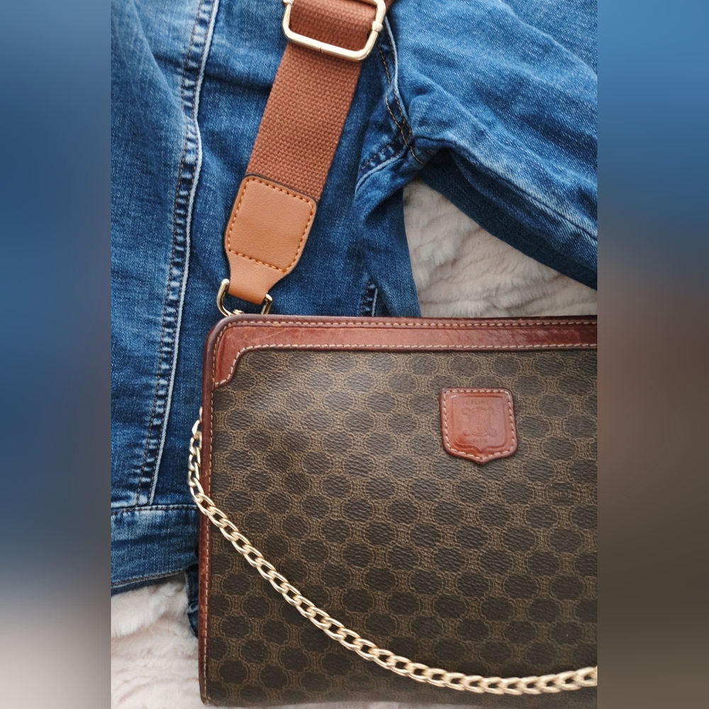 Authentic CELINE Macadam Vintage‎ Upcycled Clutch Crossbody Wallet WOC Shoulder - Picture 4 of 16